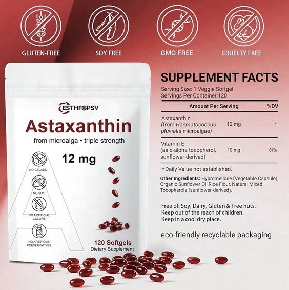 Astaxanthin 12mg 120 Softgels, 4 Month Supply,Triple Strength,Non-GMO,Eye Health
