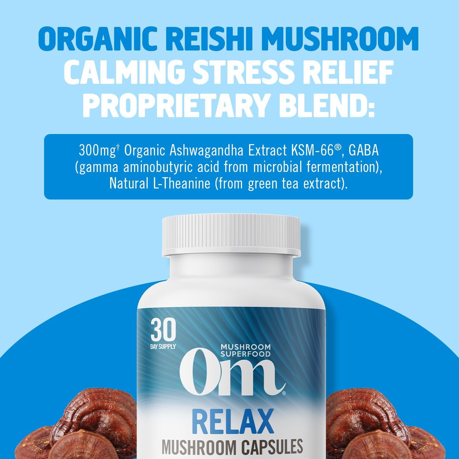 OM MUSHROOM SUPERFOOD Relax Mushroom Capsules, 90 Count, 30 Days EXP 8/2026