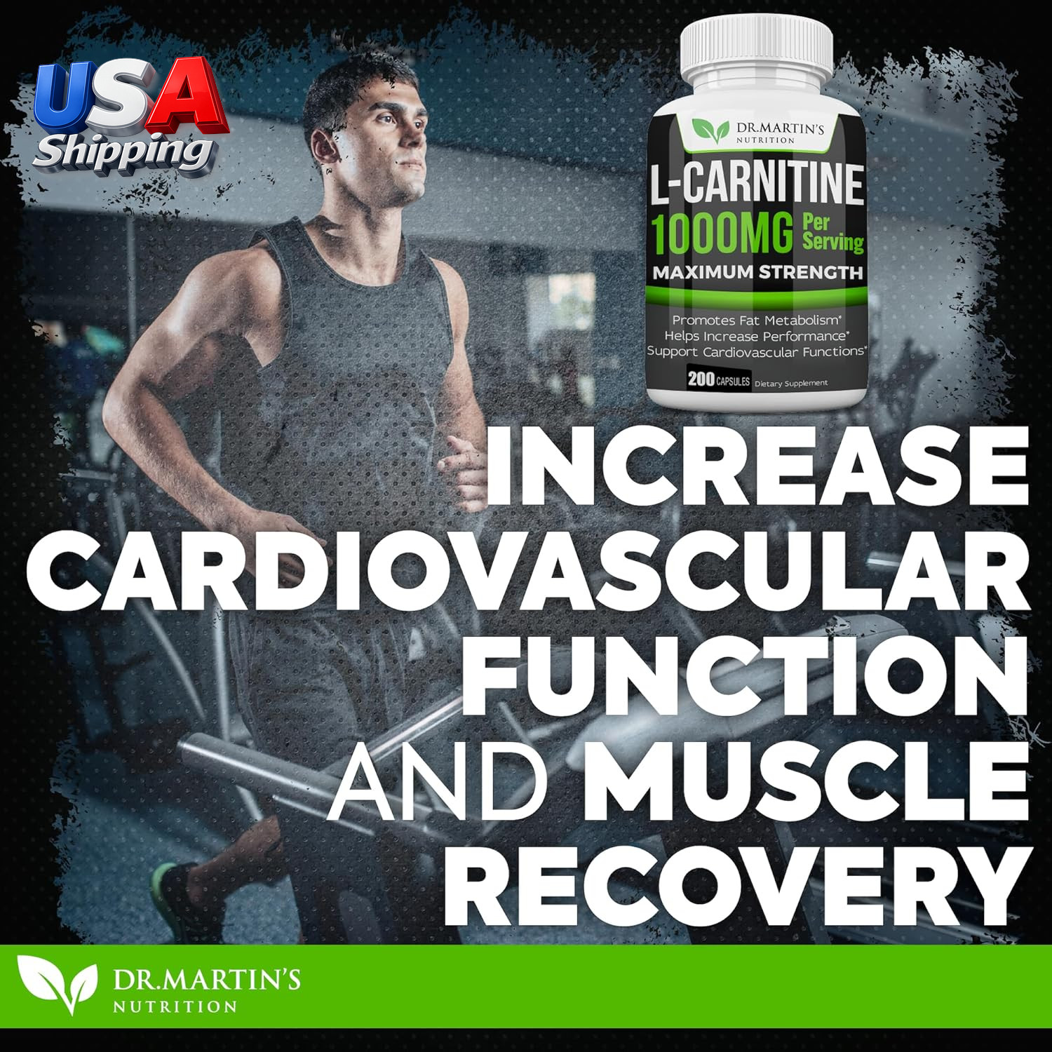 L-Carnitine Supplement Capsules 1000mg 200 Count Easy-to-Swallow