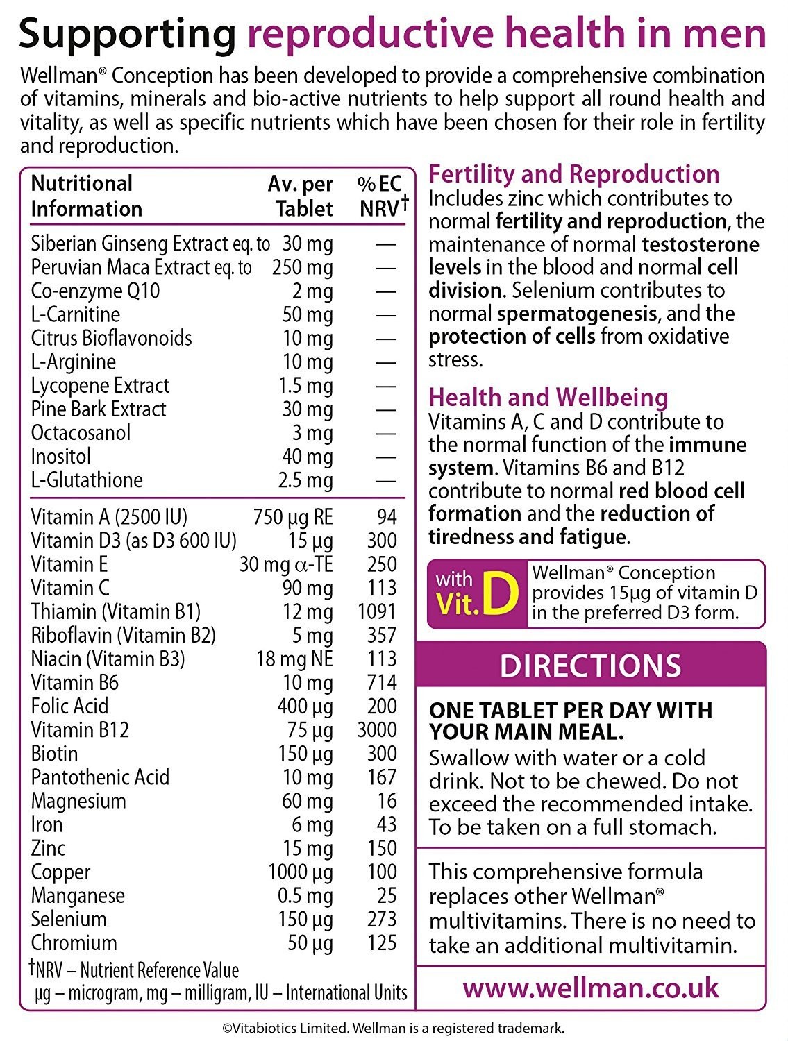 VITABIOTICS WELLMAN CONCEPTION 30 TABLETS by VITABIOTIC