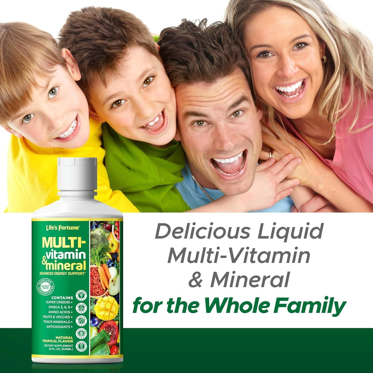 Life’s Fortune Liquid Multivitamin for Adults, Teens (32 oz, Tropical Flavor)