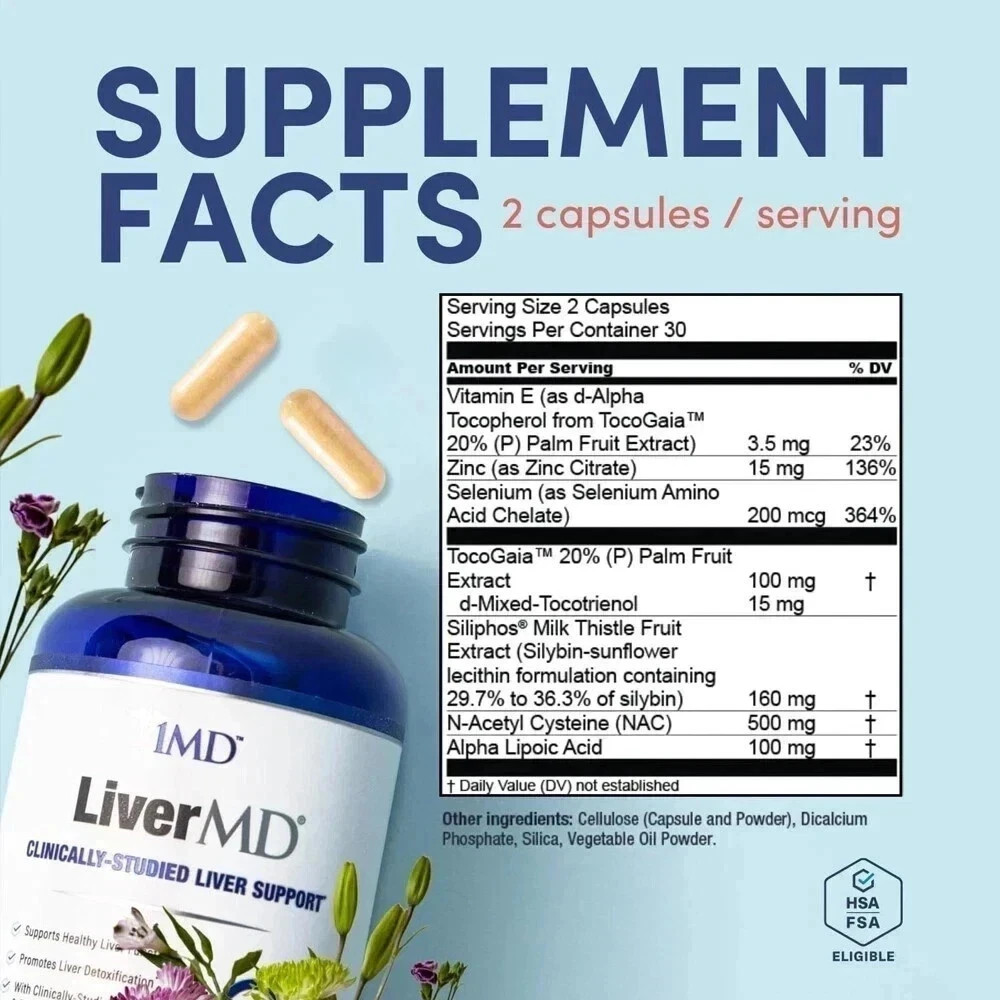 1MD Nutrition LiverMD support healthy liver, 60 Caps, Exp 01/2028 (Pack of 2)