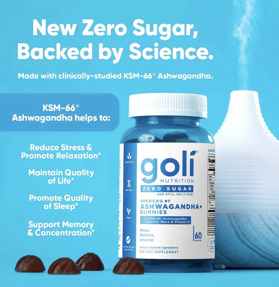 Goli Zero Sugar Trio Gummies Apple Cider Vinegar Ashwagandha Probiotic 3 Pack