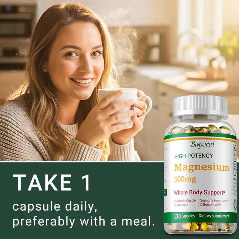 High Potency Magnesium 120pcs,Energy Metabolism, Supports Bone and Muscle Health