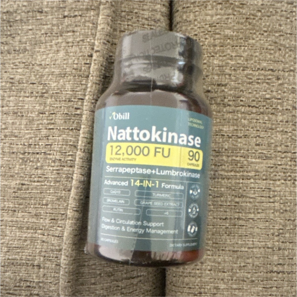 Obill Nattokinase 12,000 FU Enzyme Capsules 90ct Serrapeptase Lumbrokinase