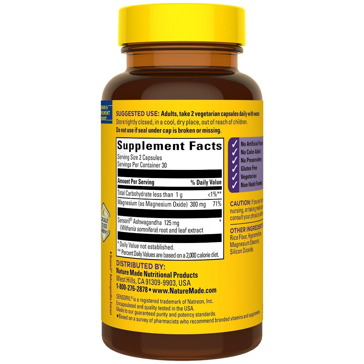 Nature Made Magnesium + Ashwagandha Capsules, Stress Relief + Sleep Support-60ct
