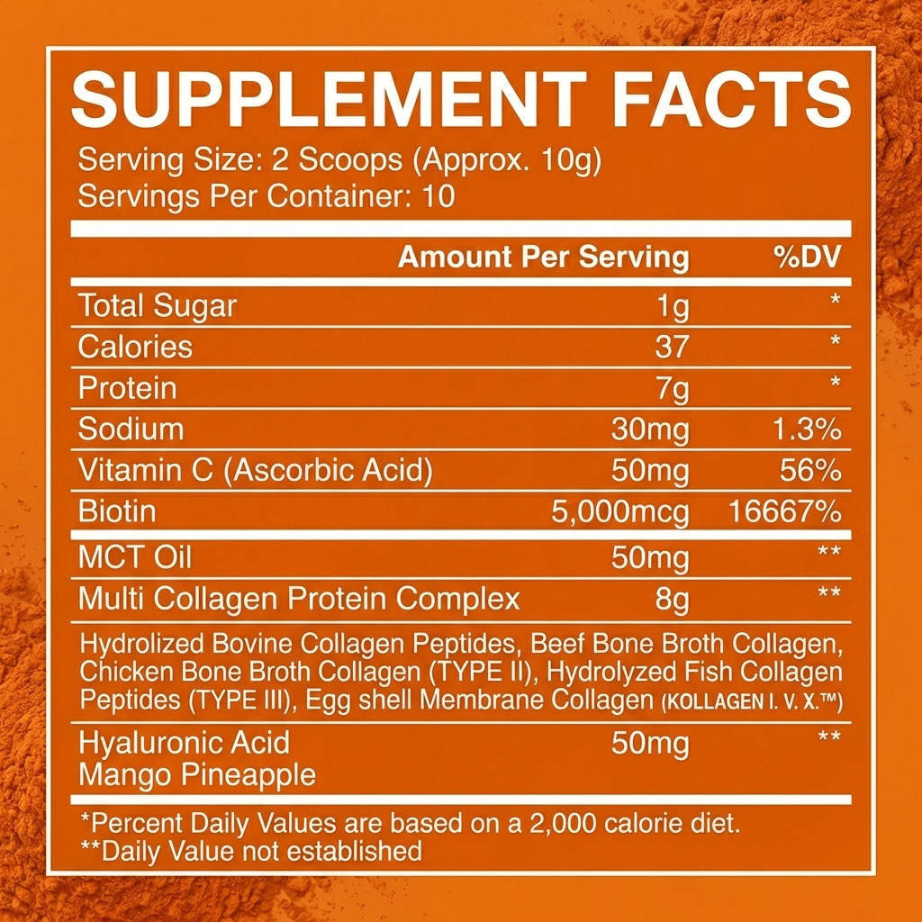 Protein Collagen Peptides Powder + Vitamin C, Bulk, Lot of 10 Mango Pineapple