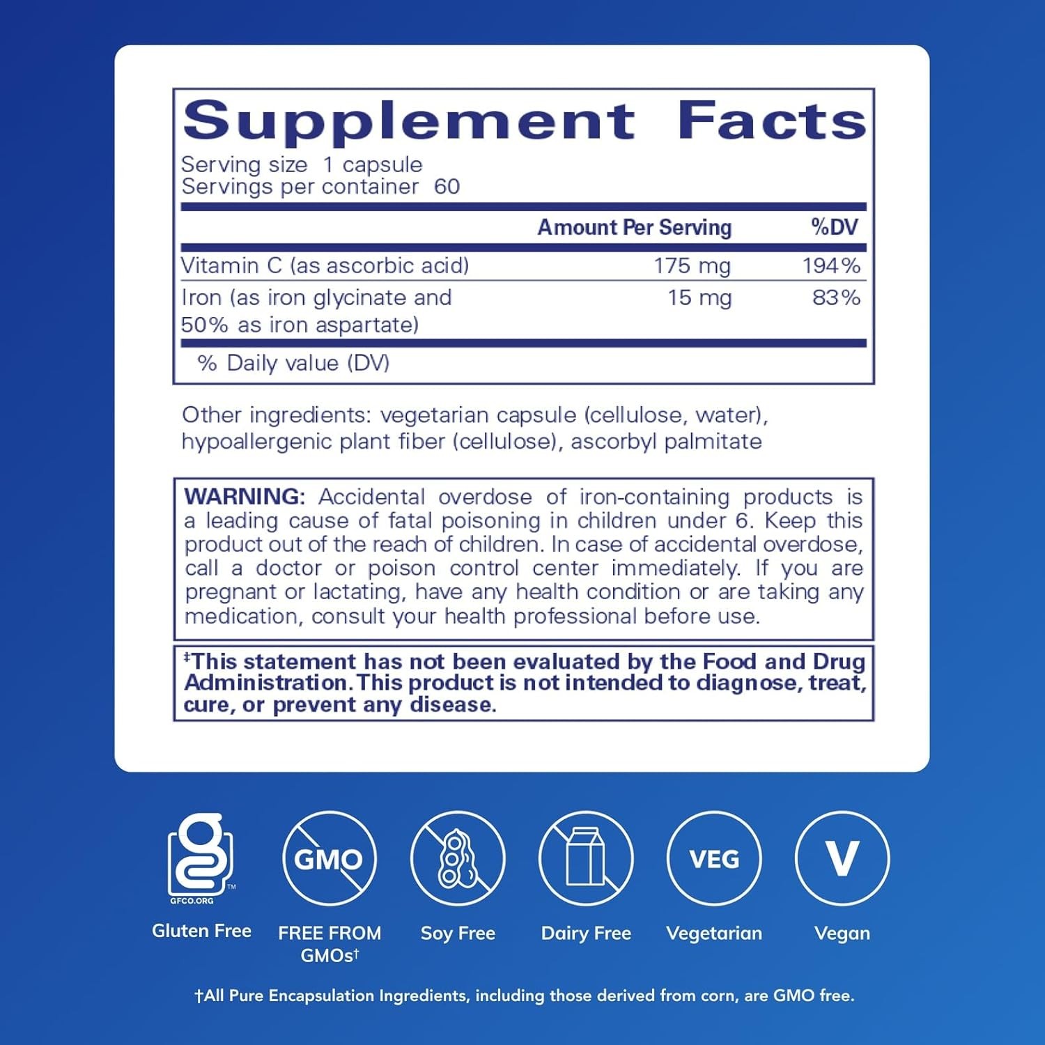 Pure Encapsulations Iron-C – 15 mg – 175 mg Vitamin C – Red Blood Cell Support*