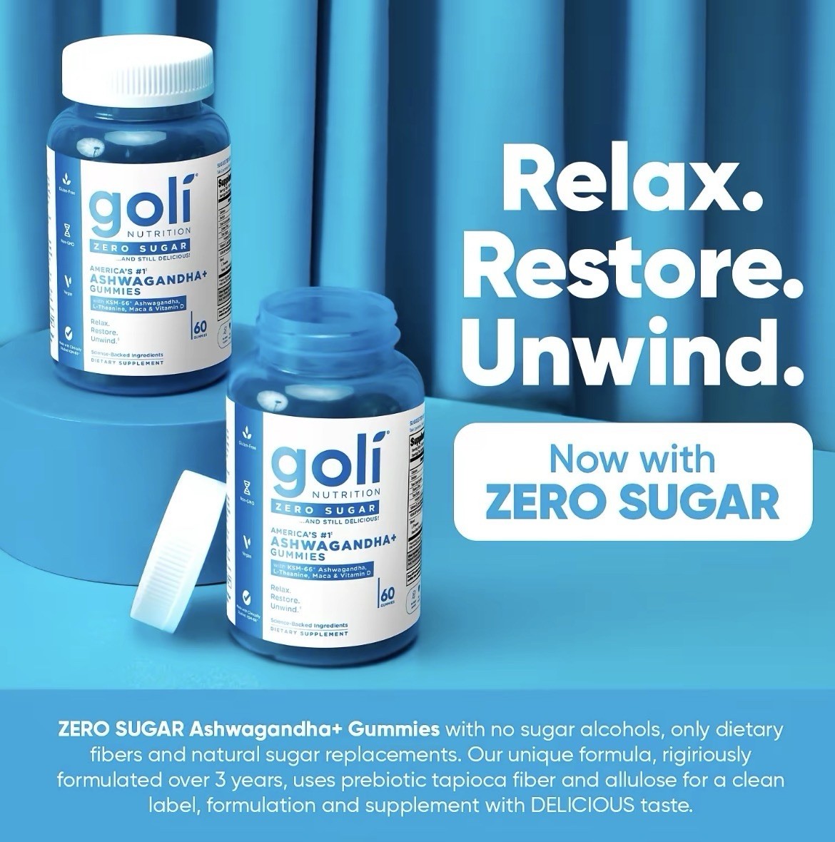 Goli Zero Sugar Trio Gummies Apple Cider Vinegar Ashwagandha Probiotic 3 Pack