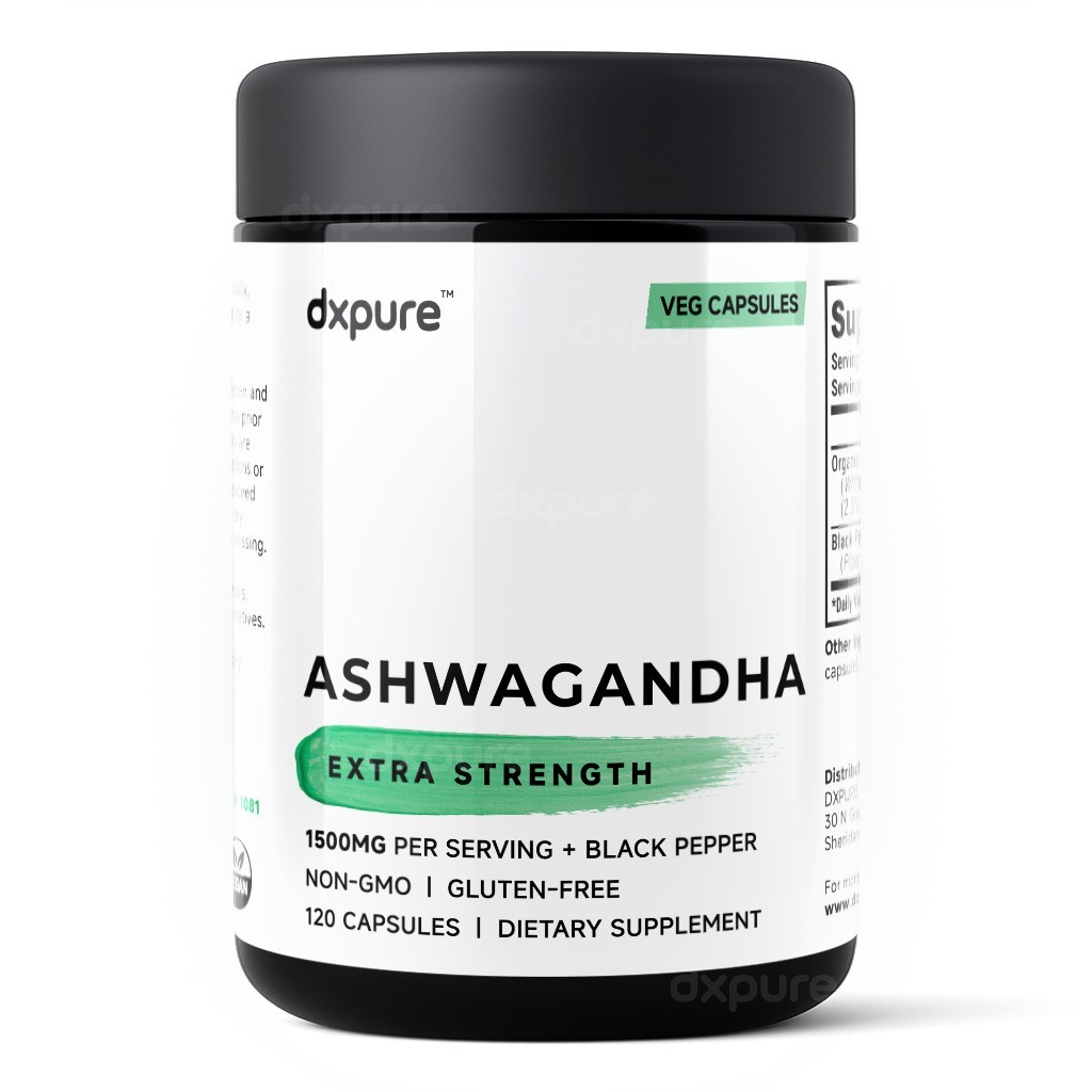 Ashwagandha Organic Herbal Supplement w/ Black Pepper – 1500mg – 120 Capsules