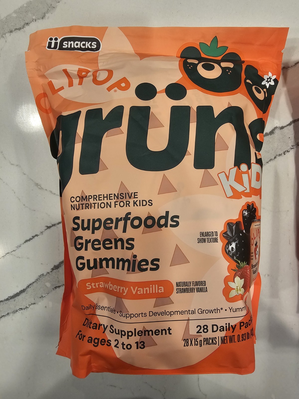 Gruns Olipop Strawberry Vanilla Superfoods Greens Gummies for Kids 28 Packs NEW