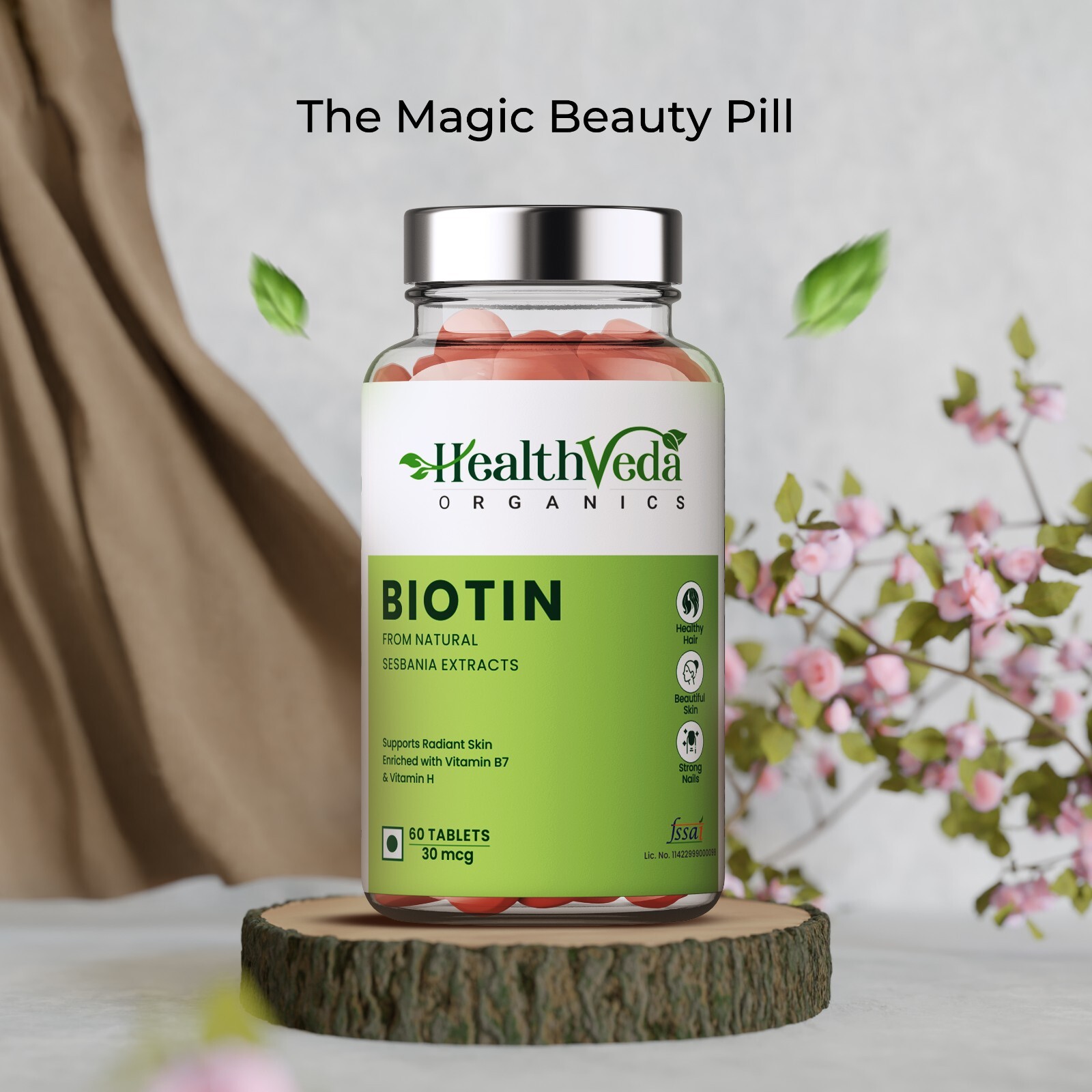 Health Veda Organics Biotin For Healthy Hair, Beautiful Skin, & Nail Growth