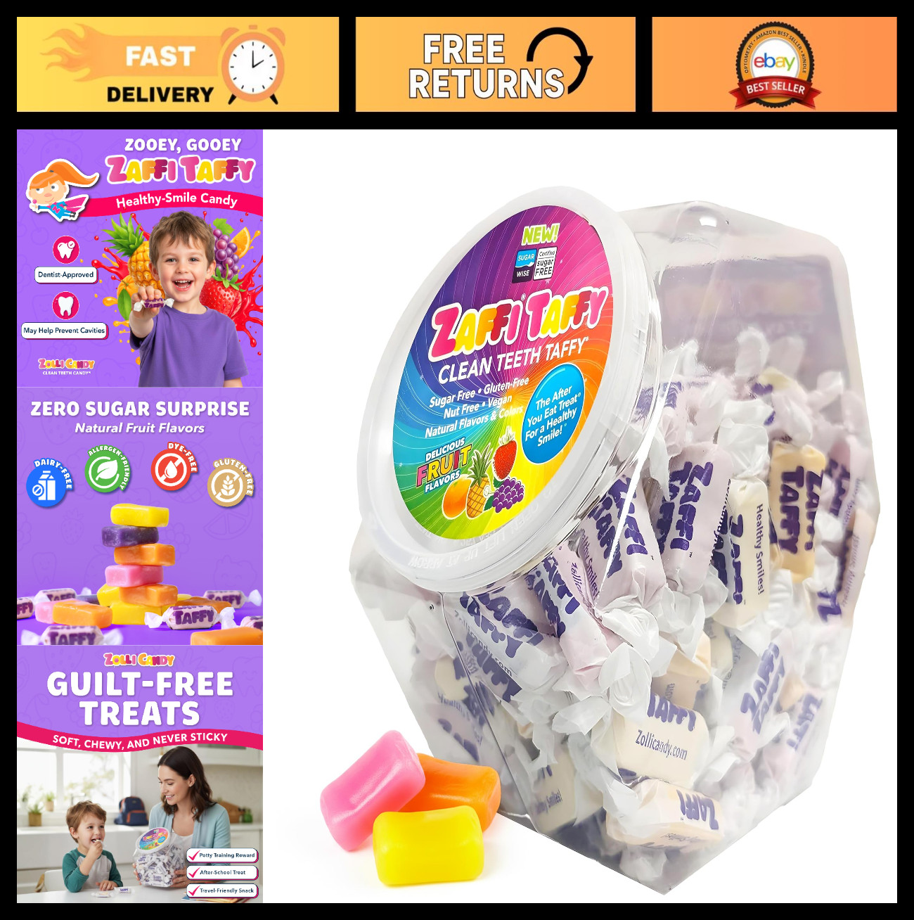 Sugar-Free Keto Taffy Candy – Zollipops Clean Teeth Variety Pack, 32 Oz