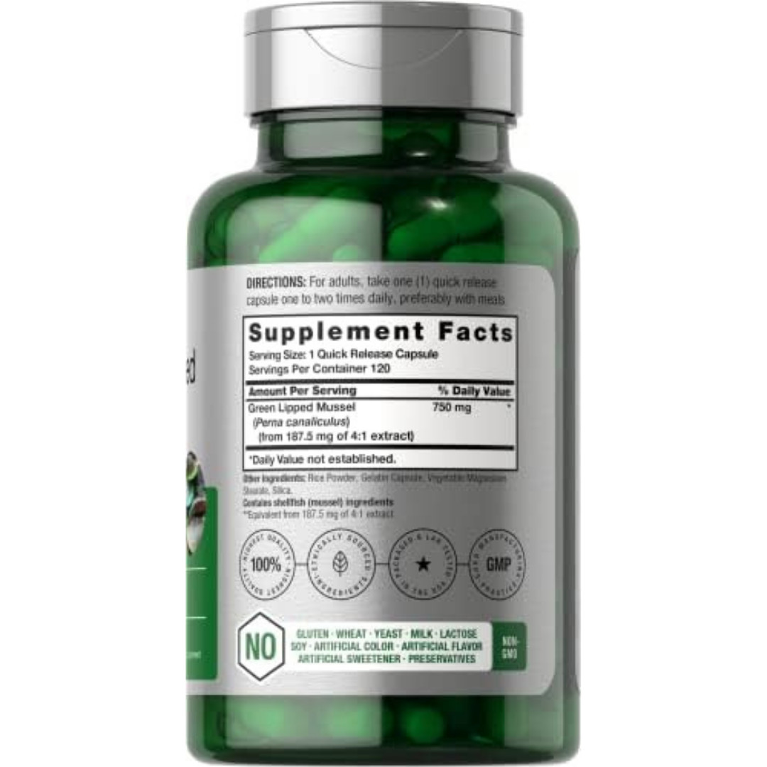 Green Lipped Mussel Capsules 750 mg | 120 Count | from New Zealand | by Horbaach