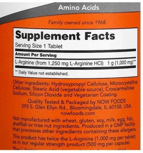 NOW Foods L-Arginine 1000mg Amino Acid Supplement 120 Tablets