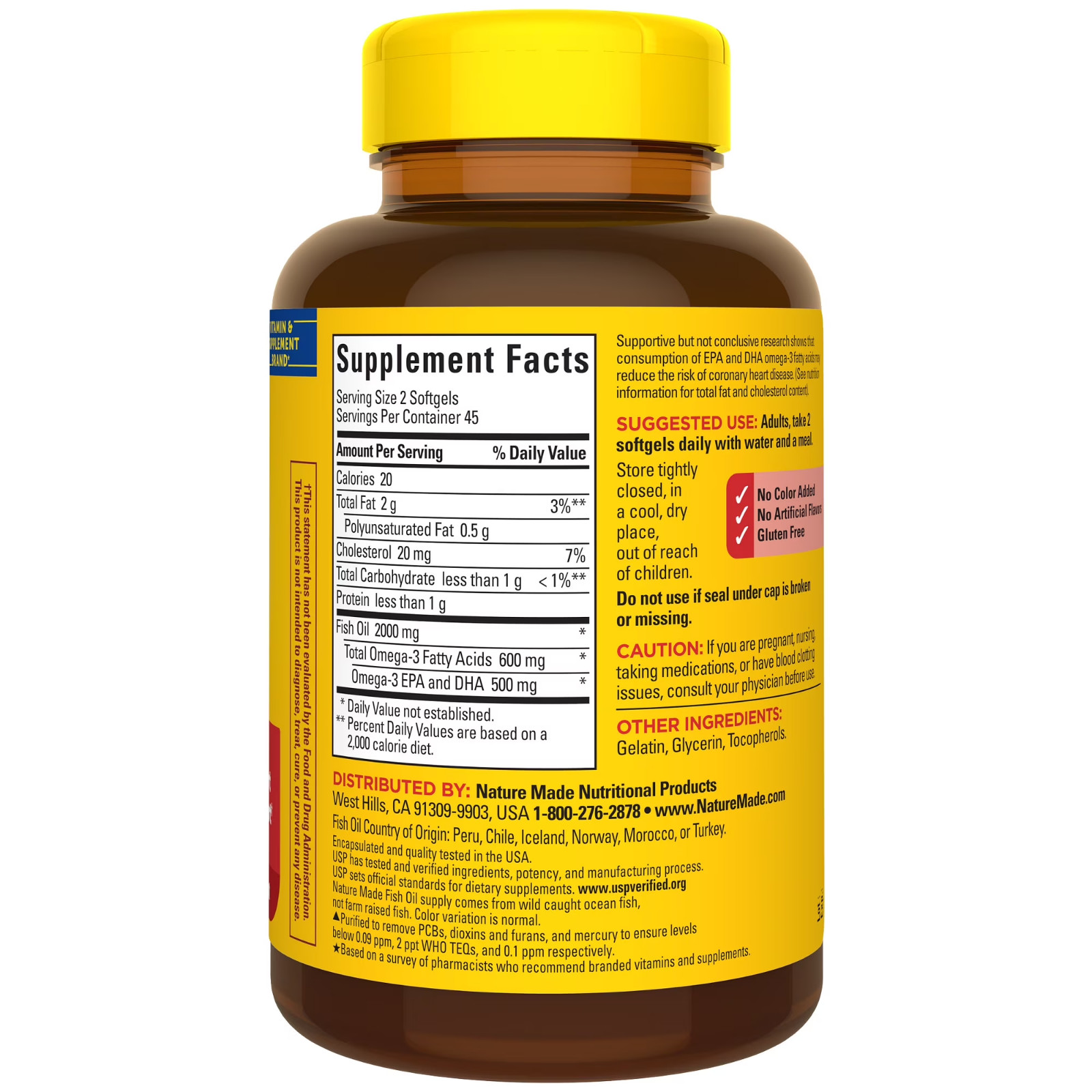 Nature Made Fish Oil 1000mg, Omega 3 for Heart Health 90 Softgels, 45 Day Supply
