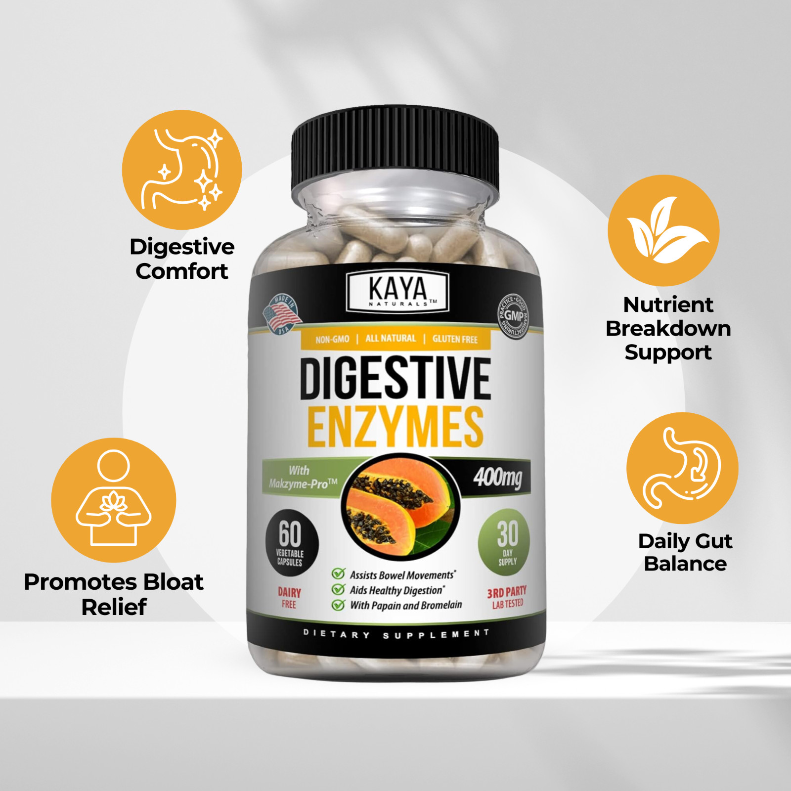 Digestive Enzymes w/ Prebiotic & Probiotics, Gas, Constipation & Bloating Relief
