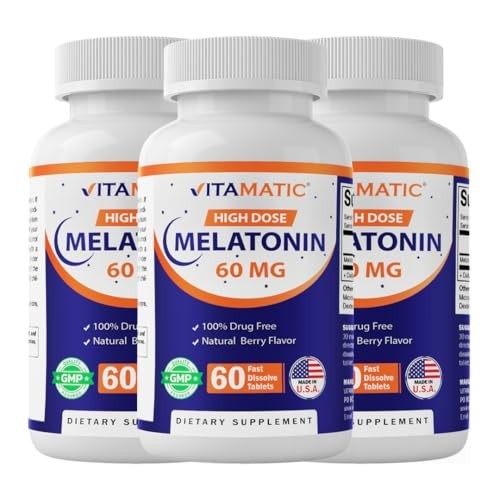 Vitamatic Melatonin Fast Dissolve Tablets 60 Vegan Berry Flavor 3 Bottles