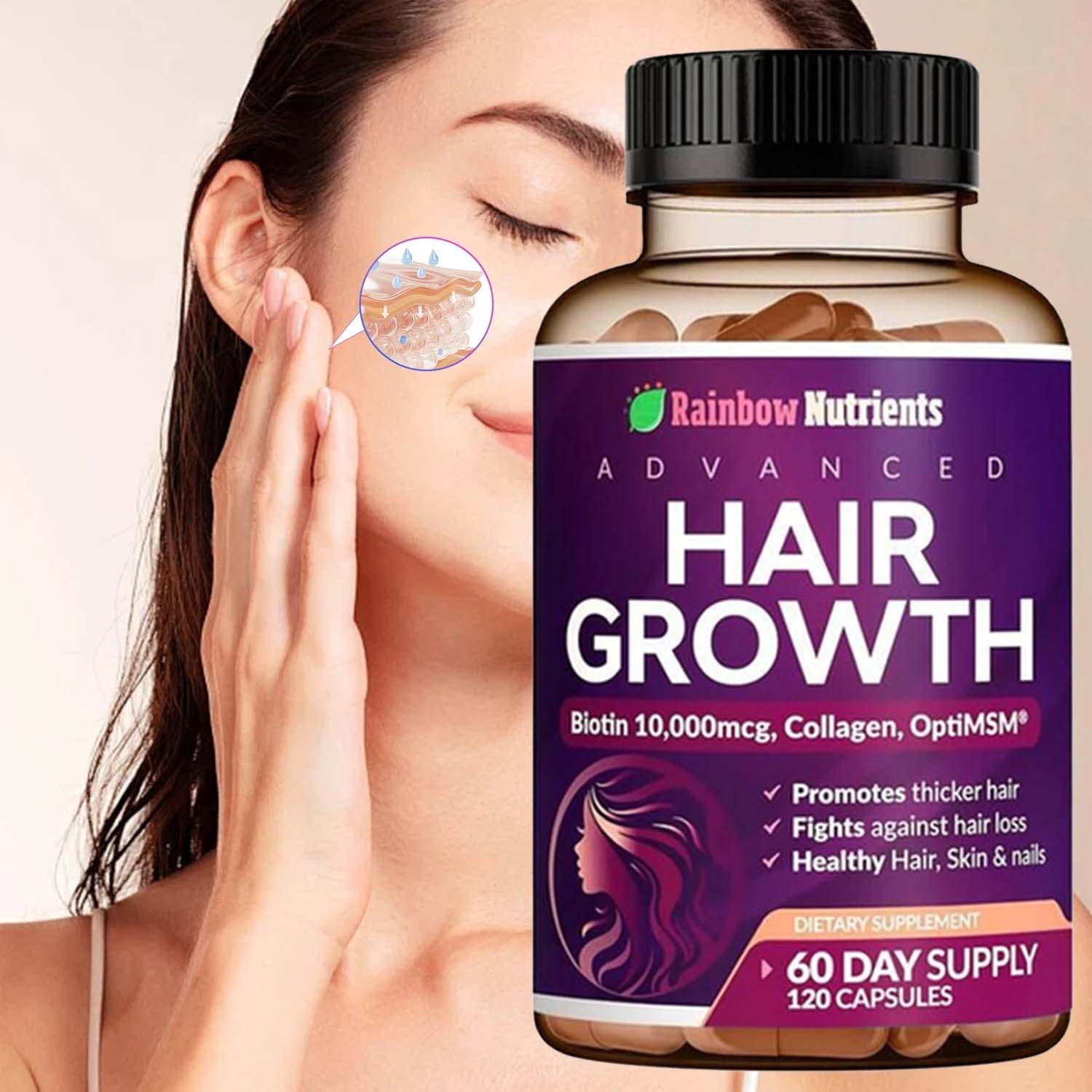 Rainbow Nutrients Advanced Hair Growth-Hair,Skin & Nail Health – Biotin,Collagen