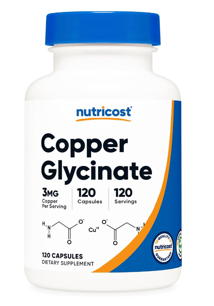 Nutricost Copper Glycinate 3mg 120 Vegan Capsules EXP 12/28