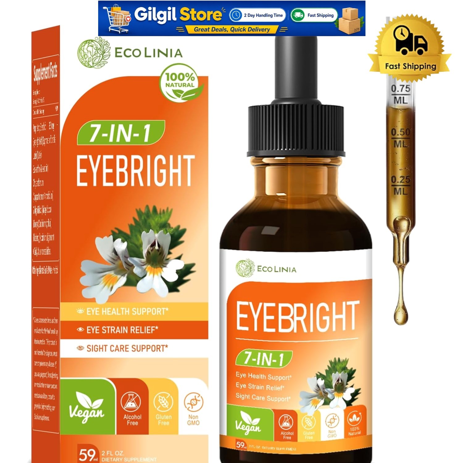 Natural Eye Care Drops w/Eyebright & Blueberry Extract for Visual Clarity – 2oz