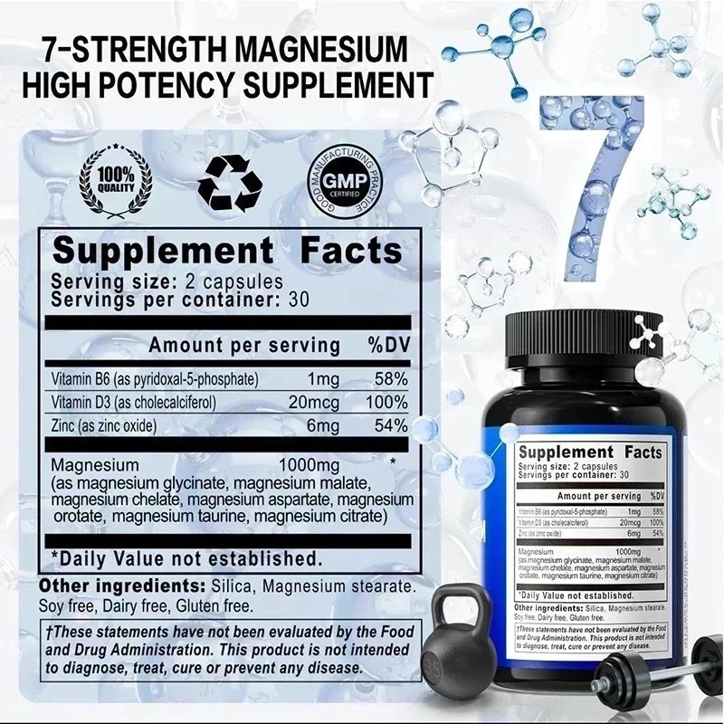 1-3PCS Viyouth Magnesium 7 Complex Capsules 60 Count Sleep Support Bone Health-+