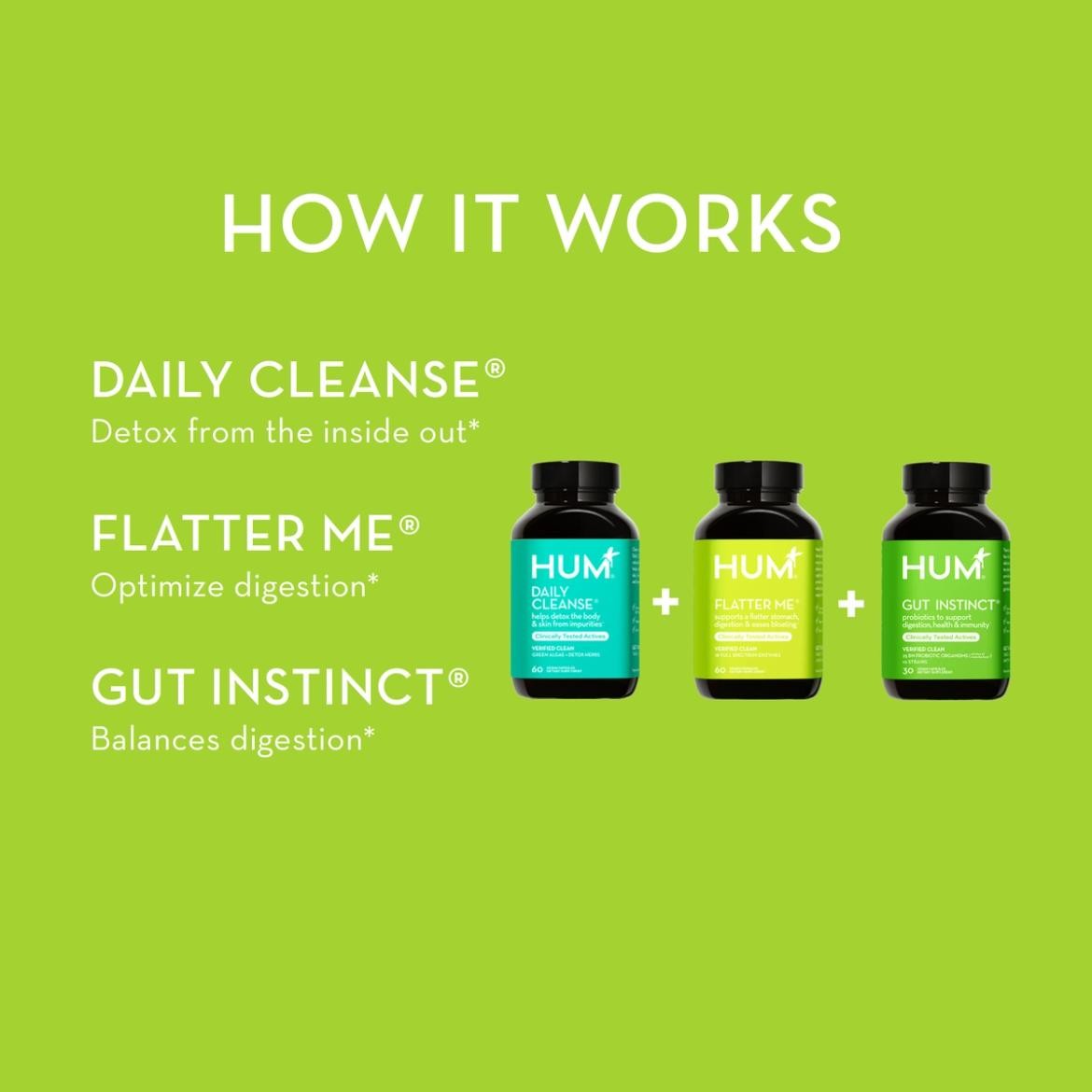 HUM The Pro Gut Bundle Digestive Health Supplement Kit Total Daily 180 Capsules