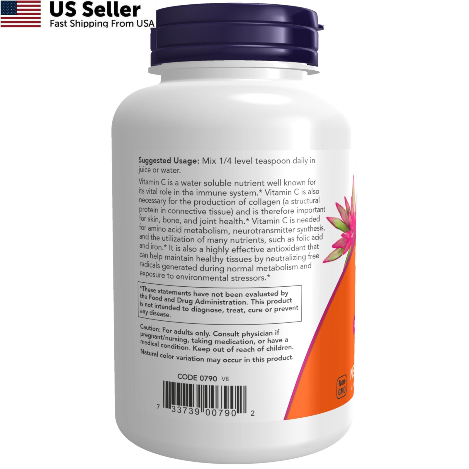 NOW Foods Supplements, Vitamin C Crystals 8 Ounce (Pack of 1), White/Yellow