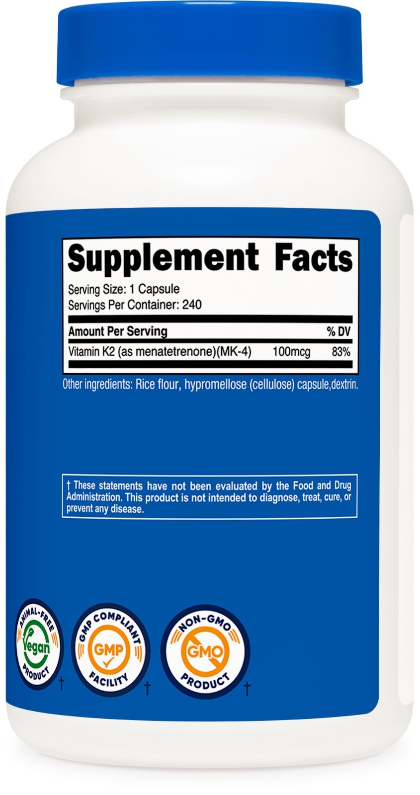 Nutricost Vitamin K2 (MK4) 100mcg, 240 Capsules – Gluten Free and Non-GMO