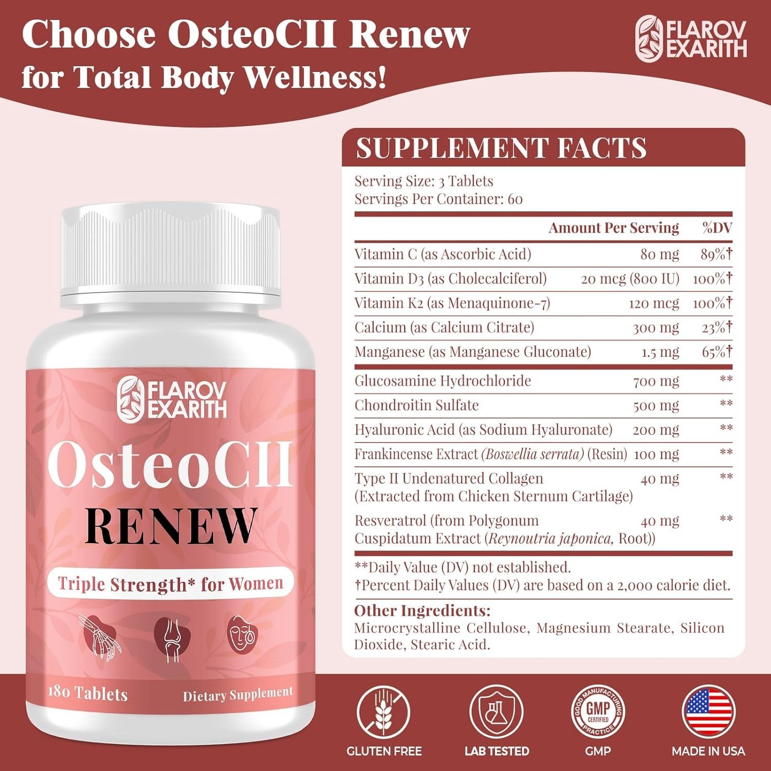 Joint Supplements for Women OsteoCII Renew Triple 360 Count (Pack of 1), Pink