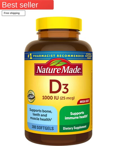 Nature Made Vitamin D3 1000 IU (25 mcg),300 Softgels, 300 Day Supply
