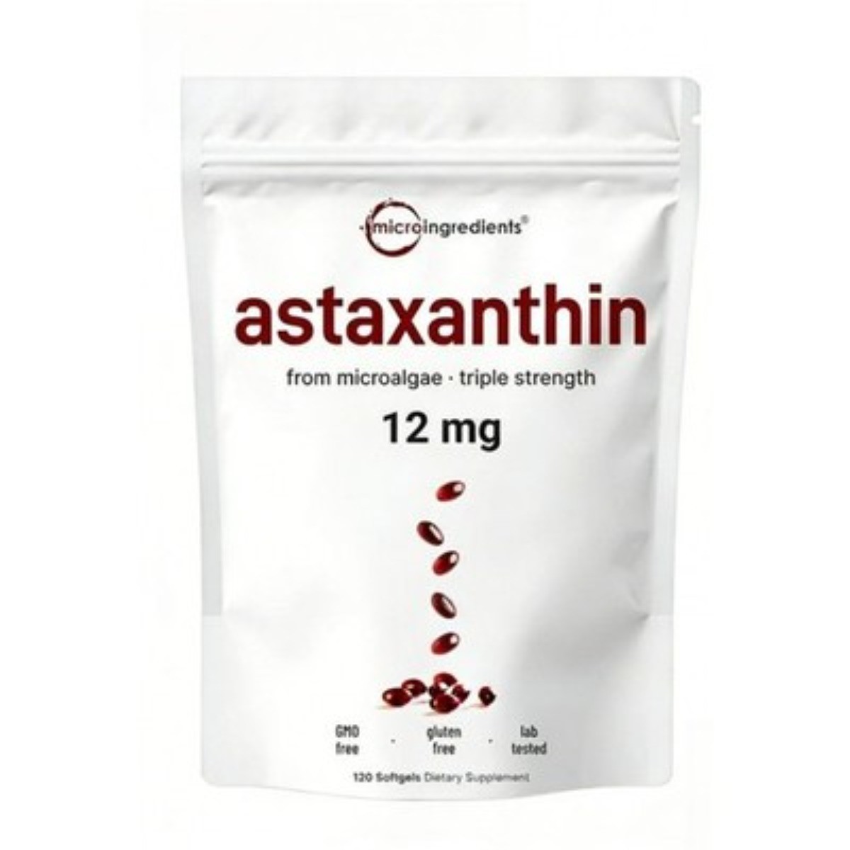 Micro Ingredients Astaxanthin 12mg – 120 Softgels, Natural, Easy to Swallow