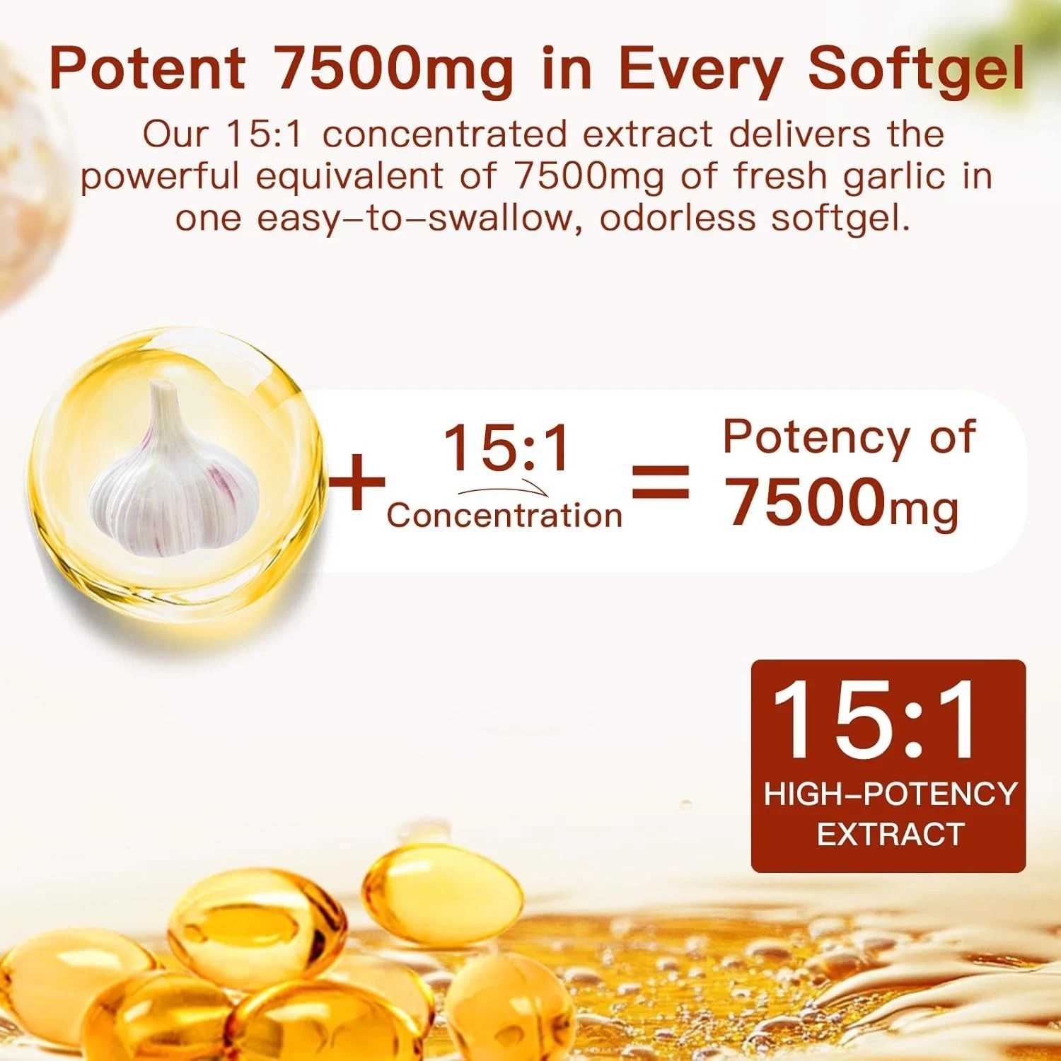Odorless Garlic Softgel) Per Servings,300 Softgels (250 mg per 7500mg