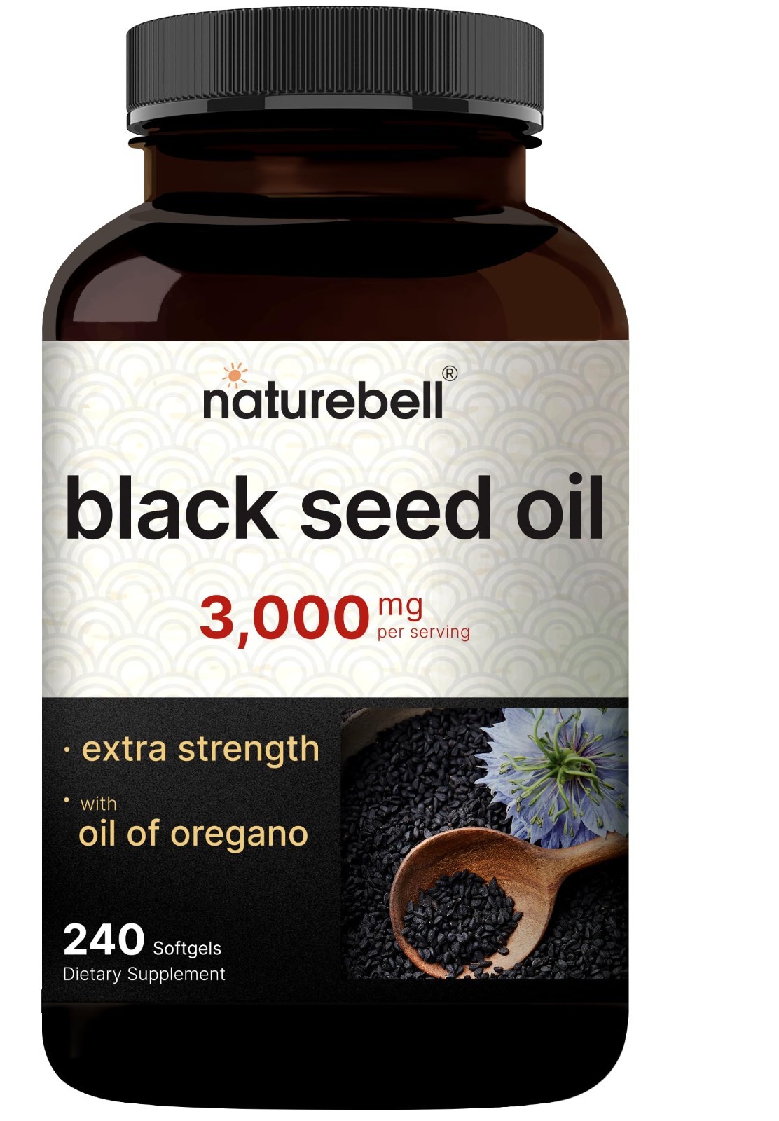 Black Seed Oil 3000mg Softgels – 240 Count, 2-in-1 with Oregano Oil, Non-GMO