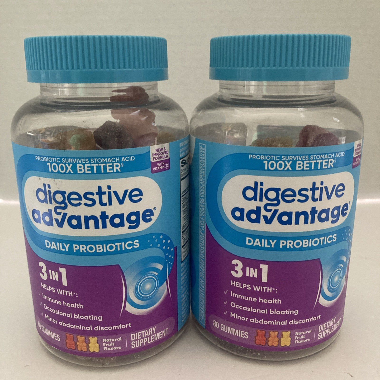 2 Bottles Digestive Advantage Daily Probiotics 80 Gummies Each 1/2027 New