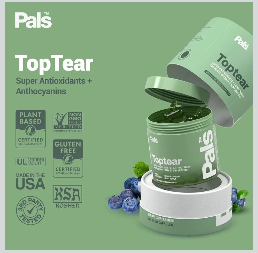 TopTear Dry Eye Vision Optic Health Supplement w/Bilberry 30 Vegan Liquid Caps