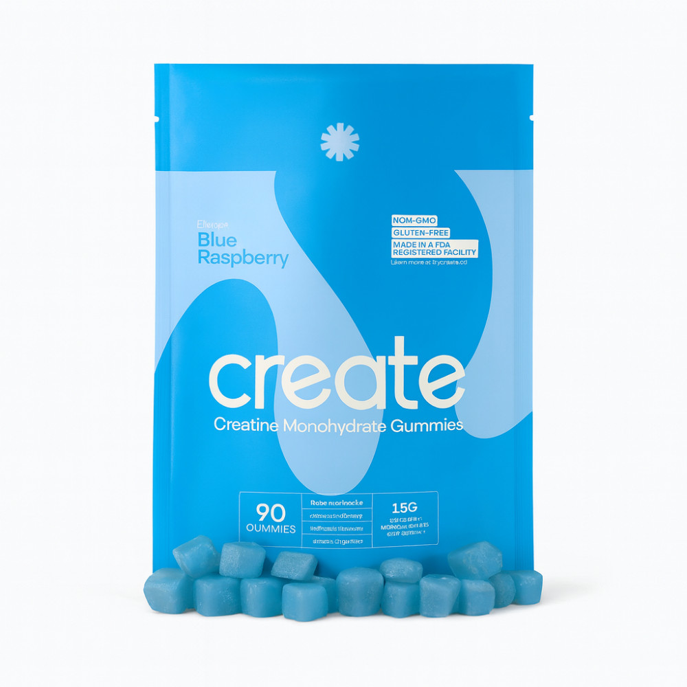 Create Creatine Monohydrate Gummies for Men & Women: Strength, Blue Raspber 90ct