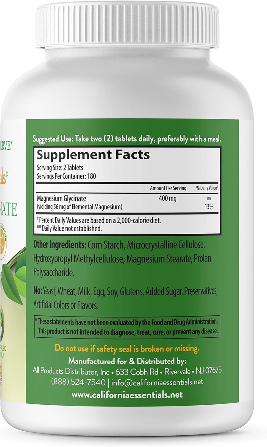 MAGNESIUM GLYCINATE BONE HEART HEALTH MUSCLE AND NERVE HEALTH 400mg FREE SHIP