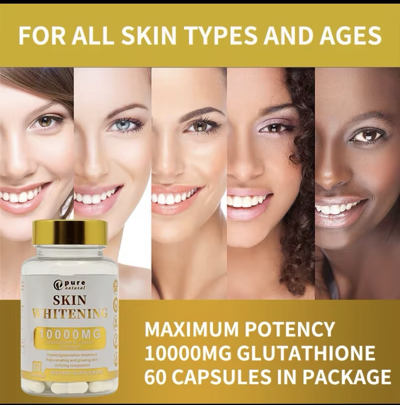 Skin Whitening 10000mg Glutathione & Vitamin Collagen 60 Capsules