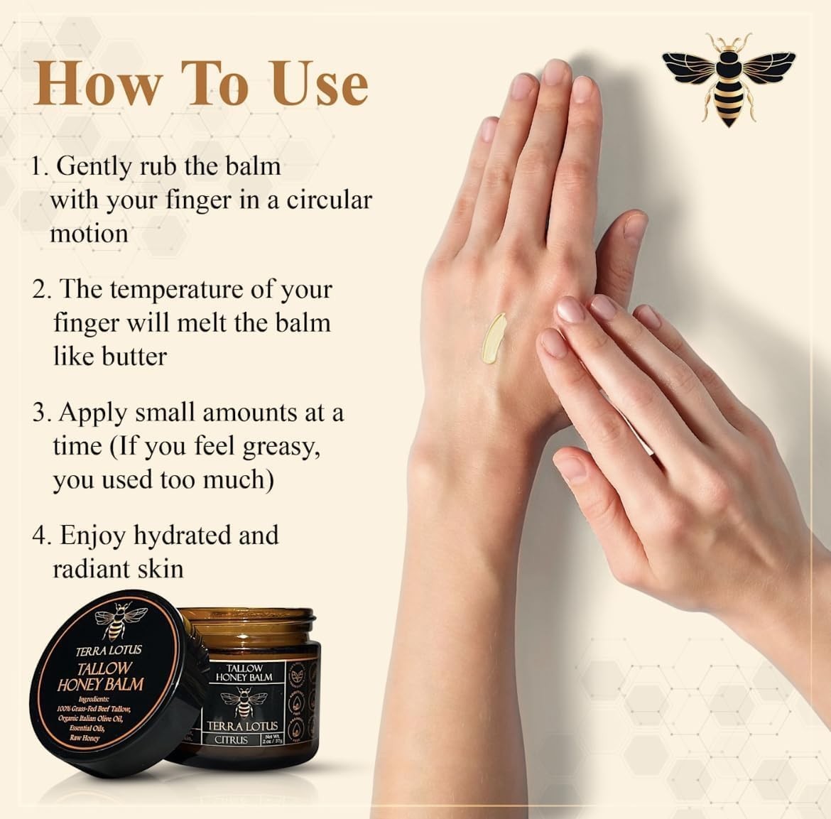 2 PACKS-NEW Organic Grass-Fed Beef Tallow Balm with Raw Honey-Moisturizing Cream