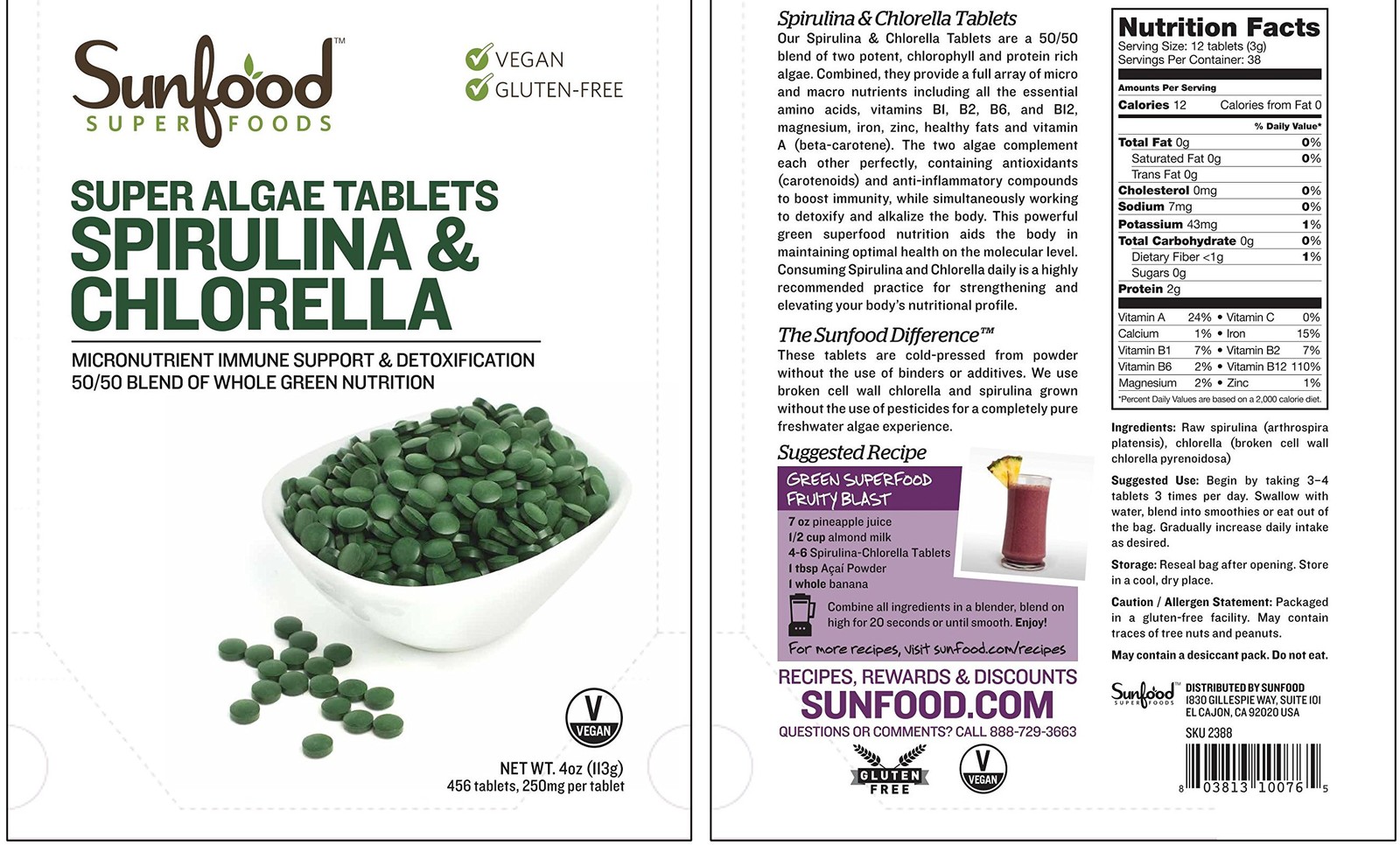 Chlorella Spirulina Tablets – Vegan Green Algae Supplement, 4 oz Bag