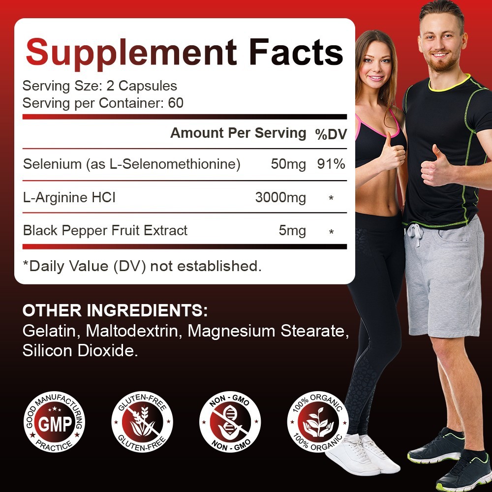 L-Arginine 3000mg Nitric Oxide,Testosterone Booster,Blood Flow 60/120 Capsules