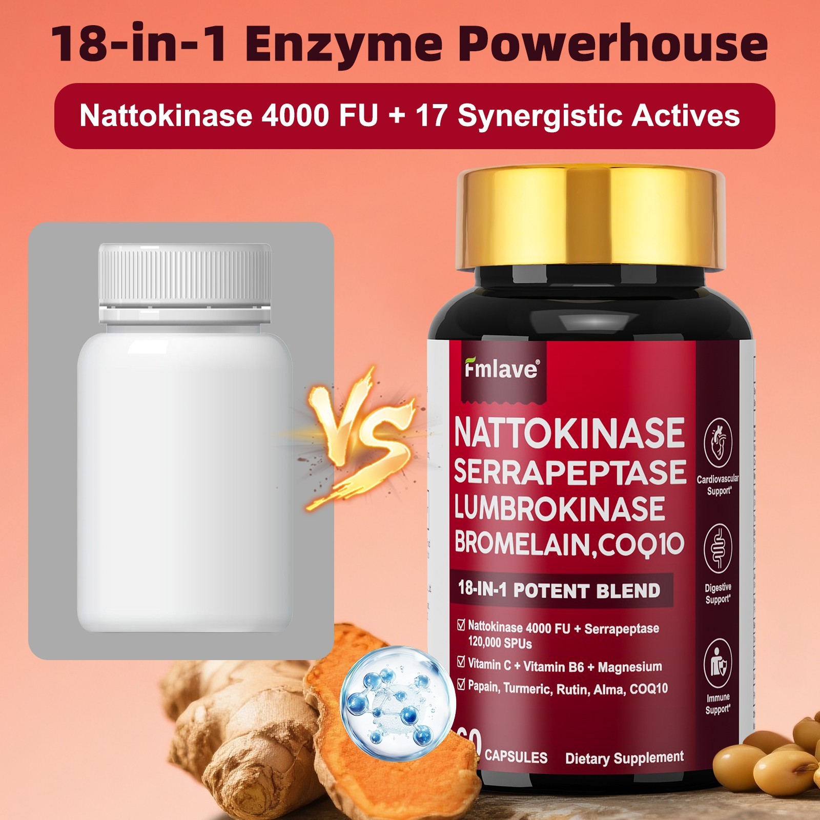 Nattokinase 4,000 FU Heart & Cardiovascular Health, Circulatory Support Non-GMO