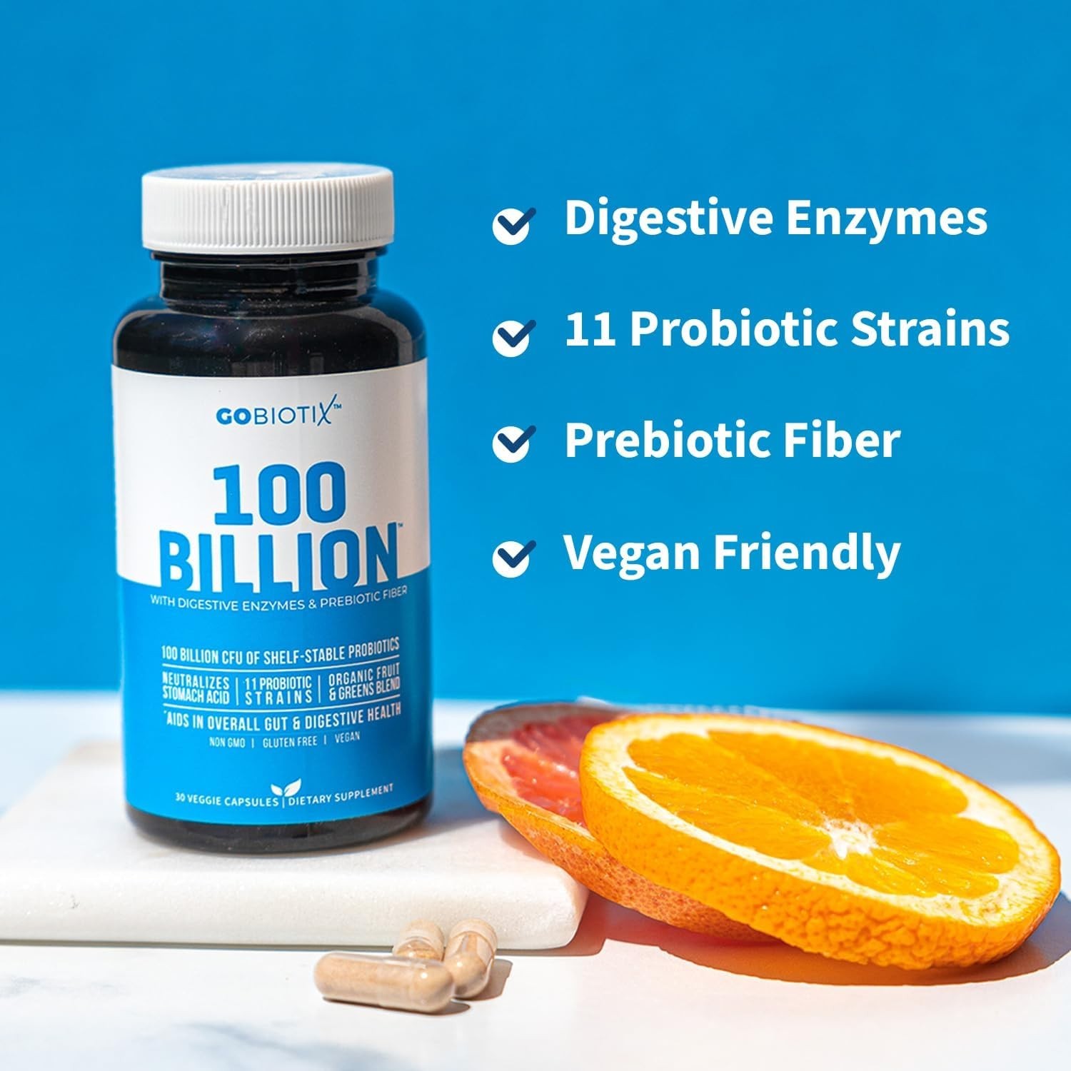 Digestive Enzymes Supplement Probiotics Prebiotic Fiber Blend 30 Capsules