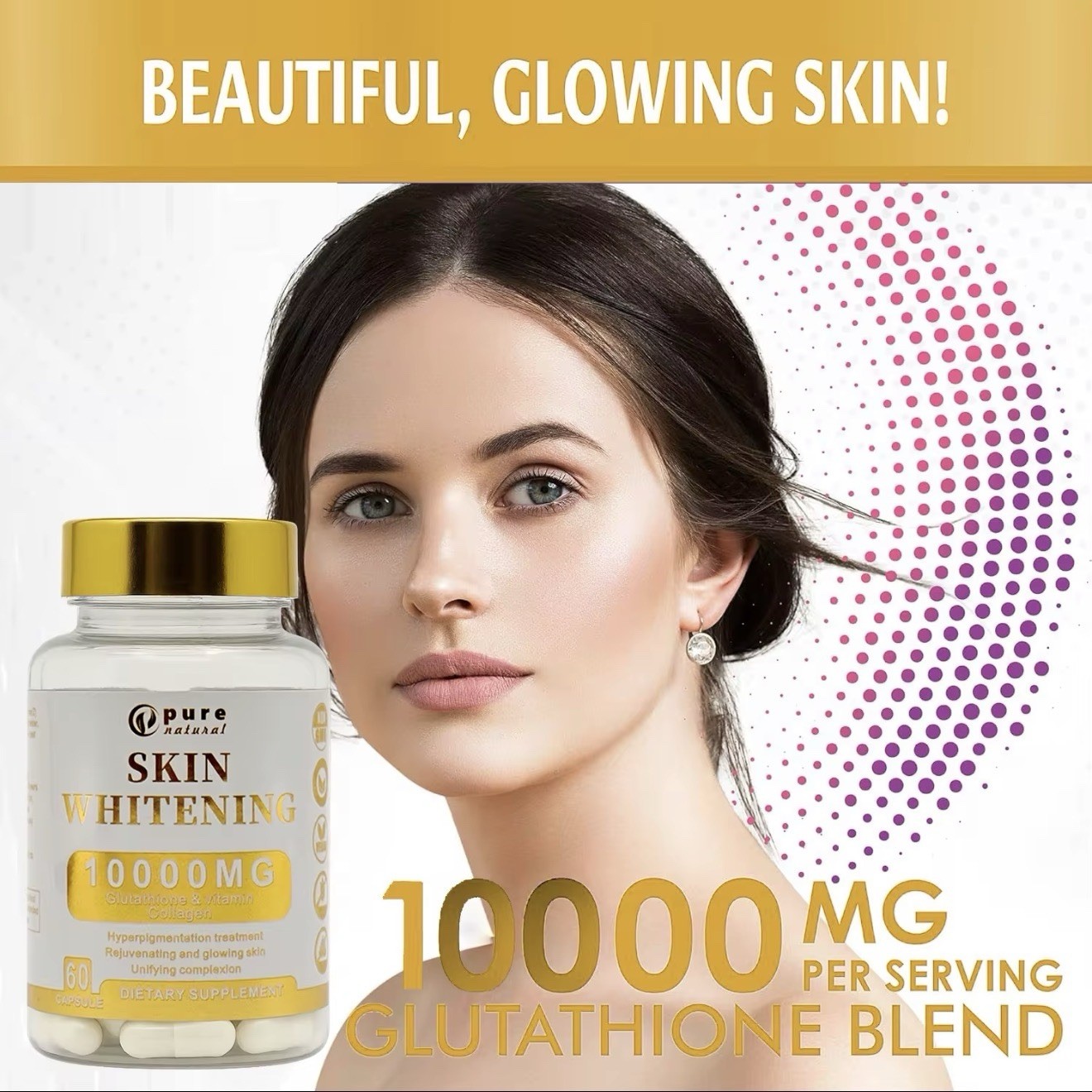 Skin Whitening 10000mg Glutathione & Vitamin Collagen 60 Capsules