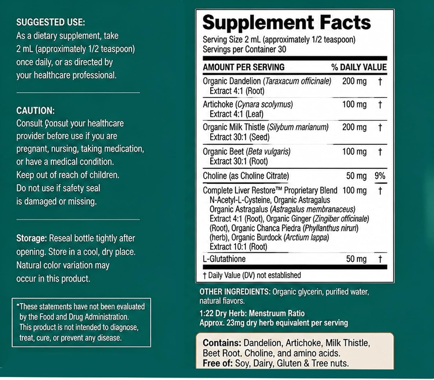 Liver Restore Drops, 2 Fl OZ Complete Liver Support, Daily Herbal Supplement