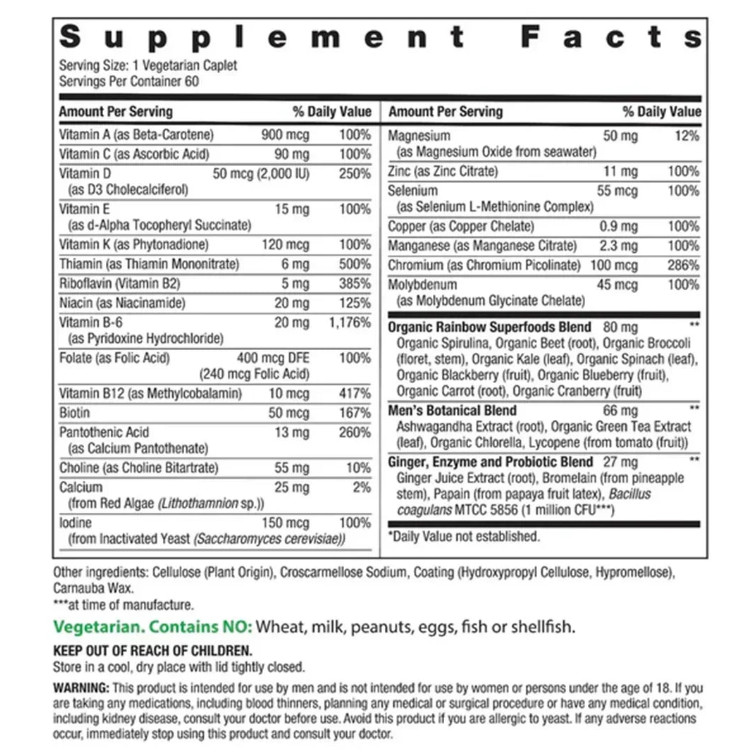 Rainbow Light High Potency Men’s One Daily Multivitamin (60 Vegetarian Tablets)