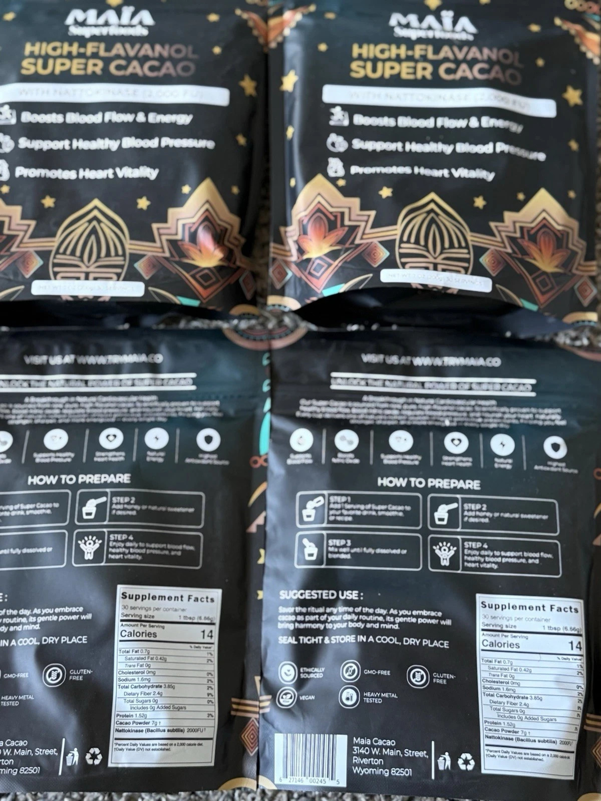4 x MAIA High-Flavanol Super Cacao Cardiovascular Superfood 30 Servings Original