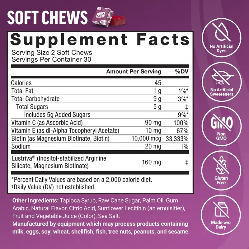 Force Factor Hair Accelerator Gummies, Biotin, Vitamin E& C formula boosts thick