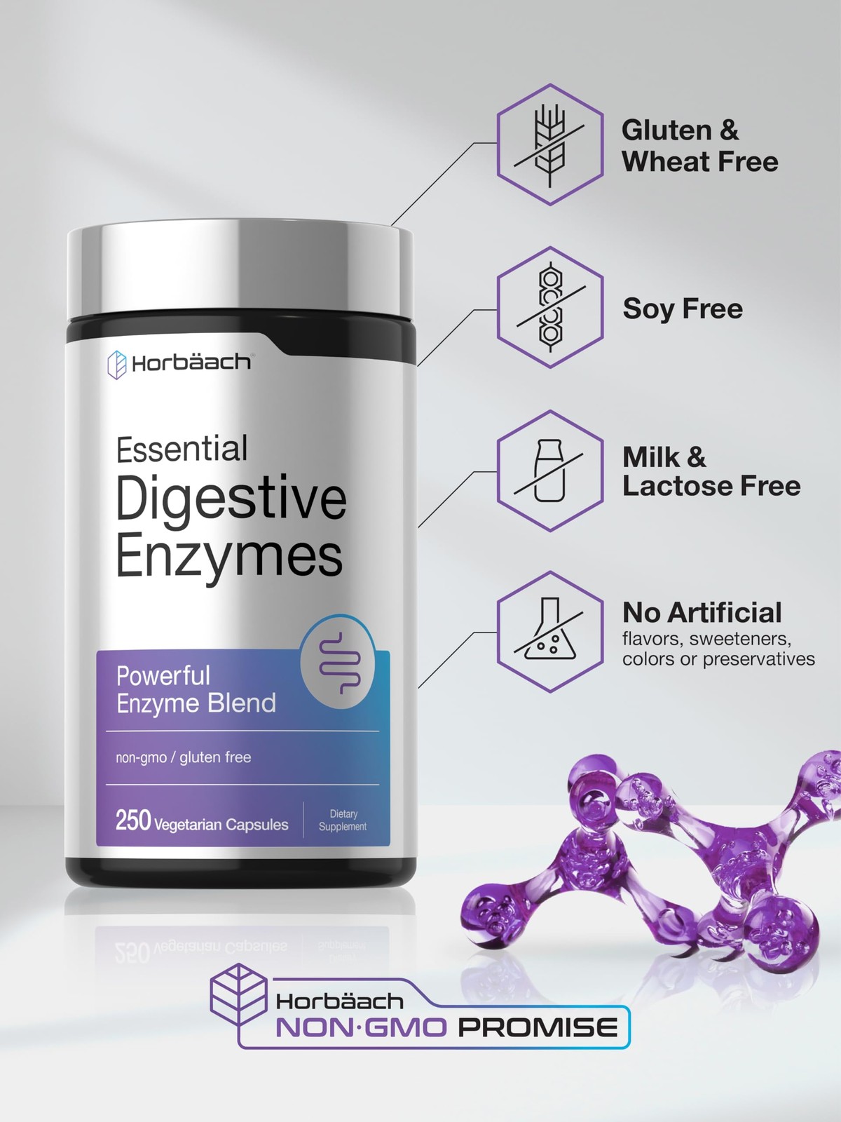 Horbäach Essential Digestive Enzymes | 250 Capsules | 250 Count (Pack of 1)
